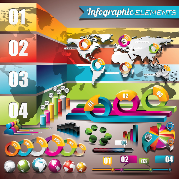 Vector design set of infographic elements. World map and information graphics. - Вектор,изображение