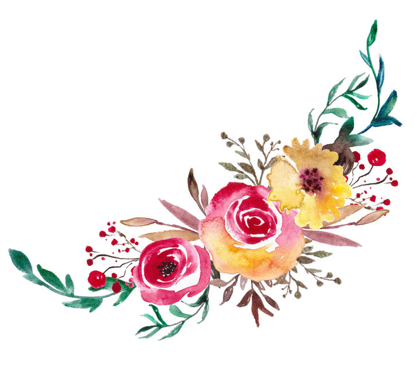 Watercolor flowers, Floral bouquet illustration, Botanical art for wedding design, invitation templat, prints, textile. - Φωτογραφία, εικόνα