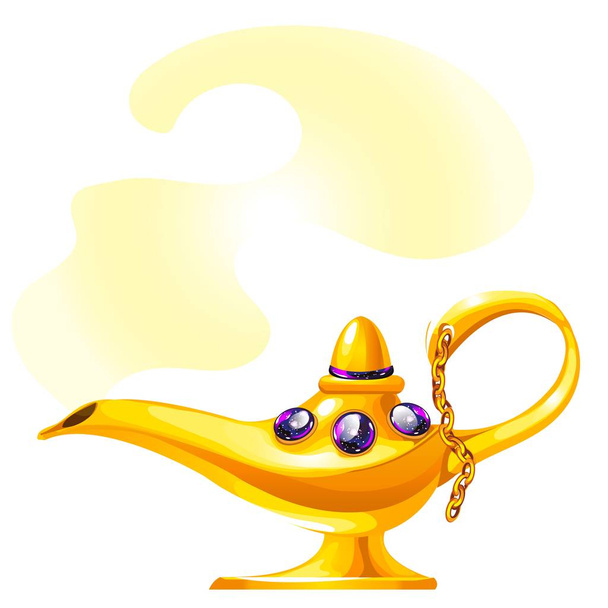 A gold magic oil lamp isolated on white background. Vector cartoon close-up illustration. - ベクター画像