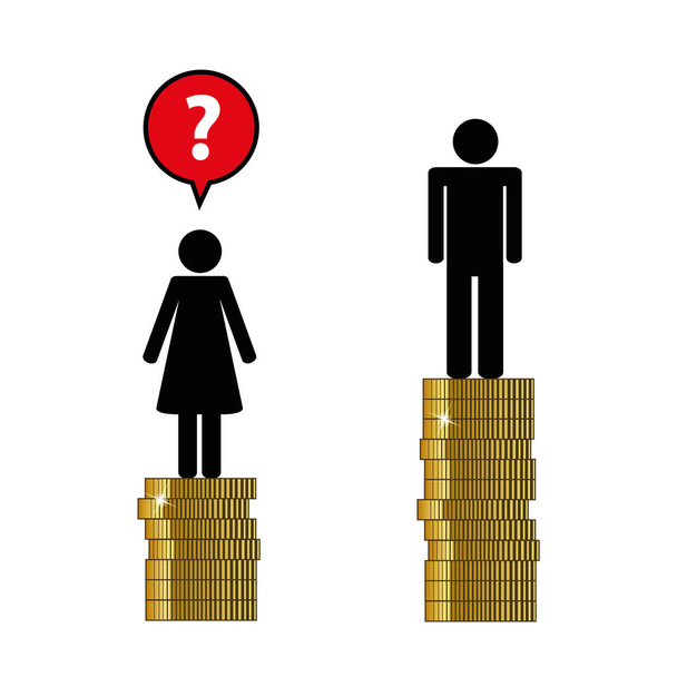 γυναίκα κερδίζει λιγότερα χρήματα από ό, τι ο άνθρωπος - Διάνυσμα, εικόνα