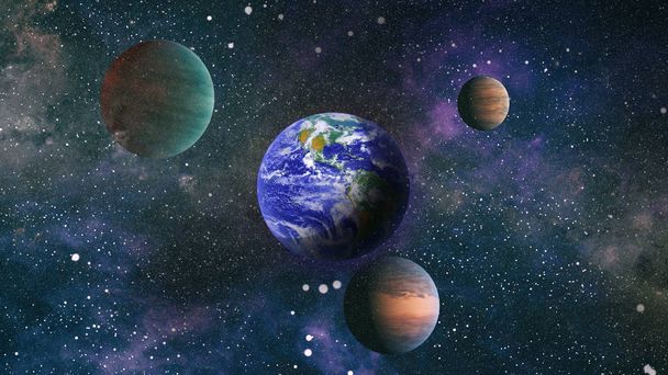 Tierra en el collage del espacio exterior. Tierra y galaxias en el espacio. Arte de ciencia ficción. Planeta Tierra en uso de galaxias para fantasía de diseño científico
 - Foto, Imagen