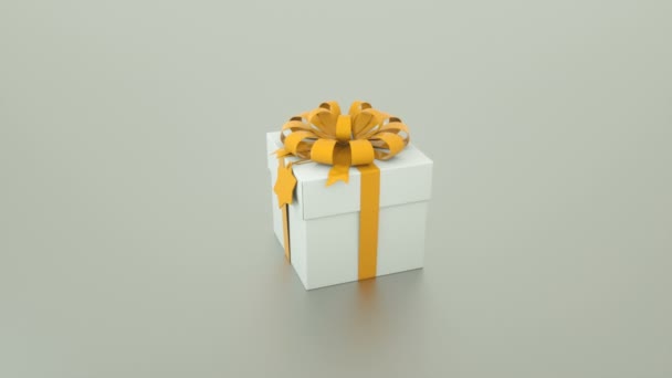 Hermosa y elegante caja de regalo con cinta y arco, fondo de representación 3d para vacaciones, festivo, creativo celebratorio
 - Imágenes, Vídeo