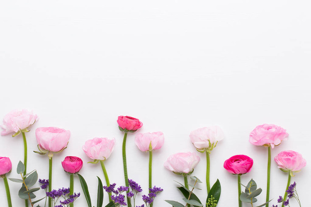 白い背景の美しい色のラナンキュラスの花。Sprin - 写真・画像