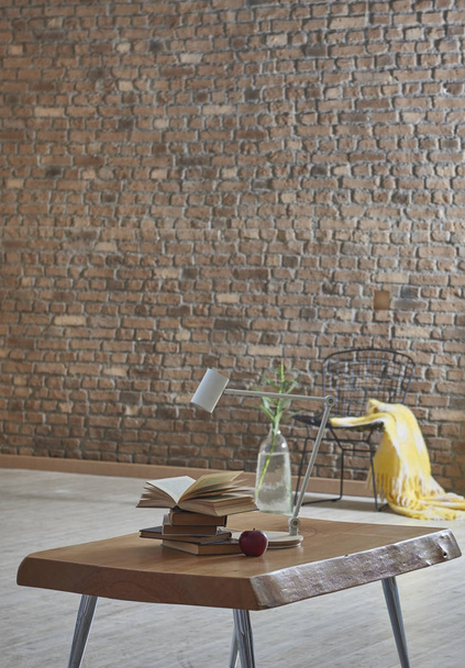 New brown brick wall, living room designed for home office interior and decorative - Photo, Image
