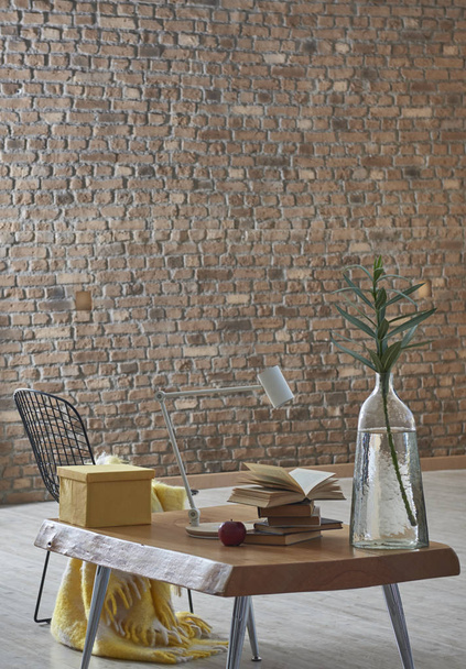 Új barna téglafal, nappali használatra tervezték otthoni irodai és dekoratív - Fotó, kép