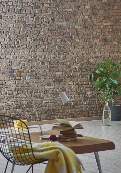 Нова коричнева цегляна стіна, вітальня, призначена для домашнього офісу інтер'єру та декоративного
 - Фото, зображення