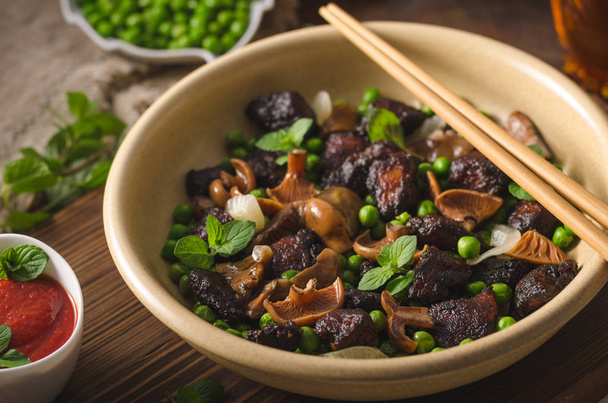 Homemade thai meat with forest mushrooms - Photo, image