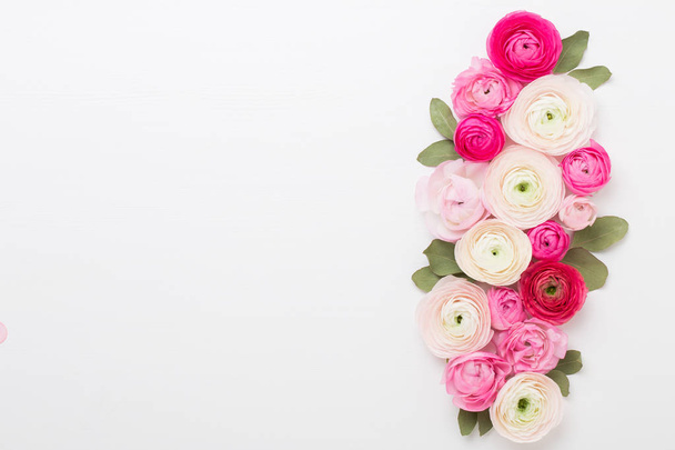 Beautiful colored ranunculus flowers on a white background. Spri - Photo, Image