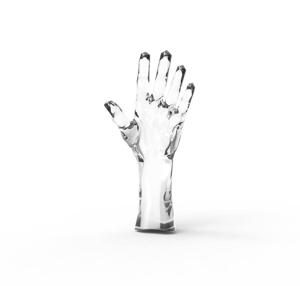 Γυάλινο χέρι σε λευκό φόντο. εικόνα 3D, απόδοση 3D - Φωτογραφία, εικόνα