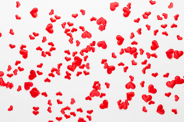 Valentines day background red hearts on wooden background. - Photo, Image