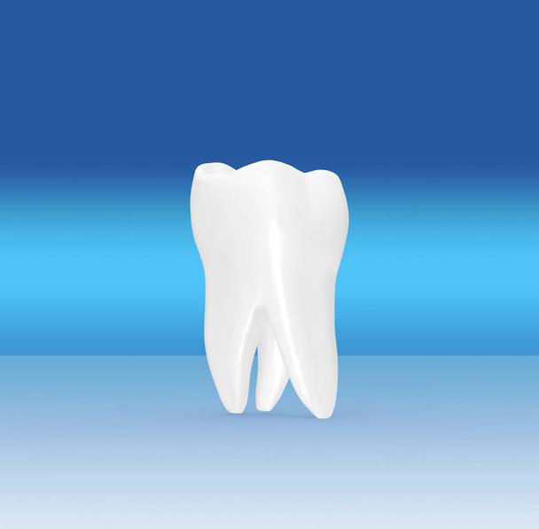 Zahn auf blauem Hintergrund 3D-Rendering - Foto, Bild