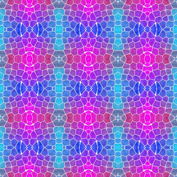 mosaic kaleidoscope seamless pattern texture background - neon blue cyan hot pink magenta colored with white grout - Photo, Image