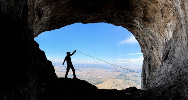 cave rope climb and success - Photo, Image