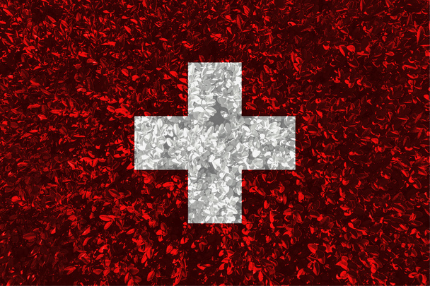 Swiss flag with texture of leaves and bushes. Background wallpaper for installation and design. Space for text. - Photo, Image