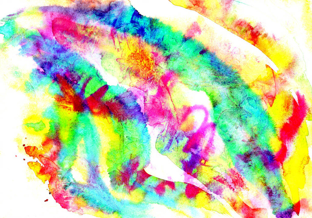 Abstract artistic hand painted watercolor, all rainbow colors, pink, yellow, turquoise palette - Photo, Image