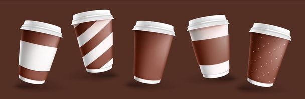Set of 3D realistic mock up coffee paper cups on white background. - Vector, imagen