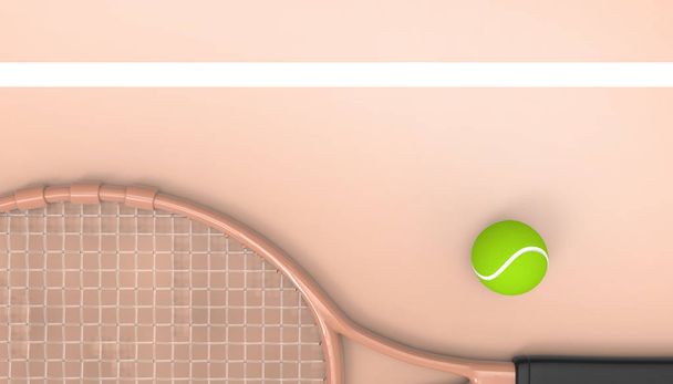 Uusi Tennis Racket ja Ball Sports vaaleanpunainen tausta kopioida tilaa ja kesälomat - 3d renderöinti
 - Valokuva, kuva