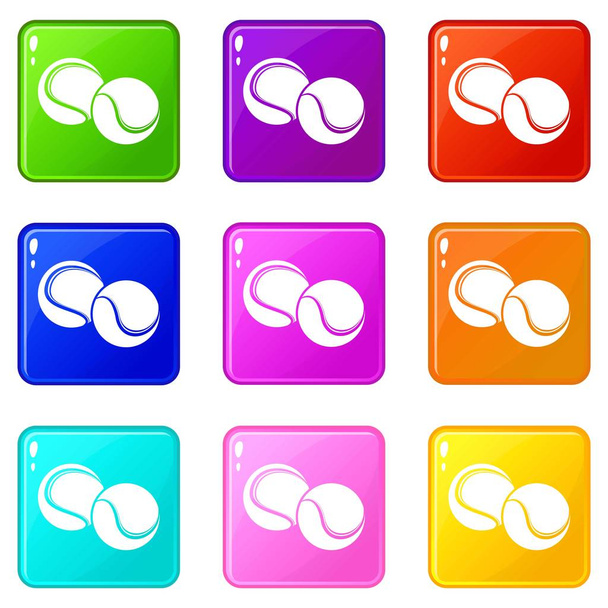 Tennis ball icons set 9 color collection - Vecteur, image