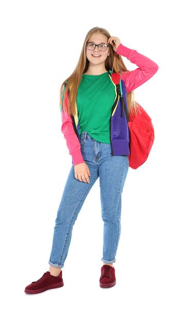 Happy teenager girl in casual clothes on white background - Foto, immagini