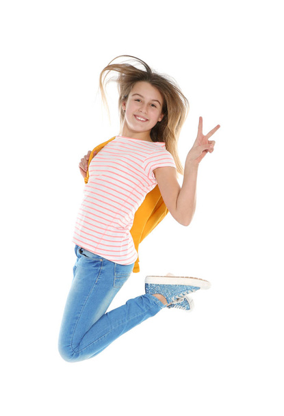 Teenager girl in casual clothes on white background - Фото, изображение