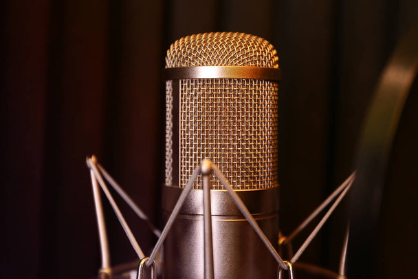 Condenser microphone in modern recording studio. Music equipment - Foto, Imagen