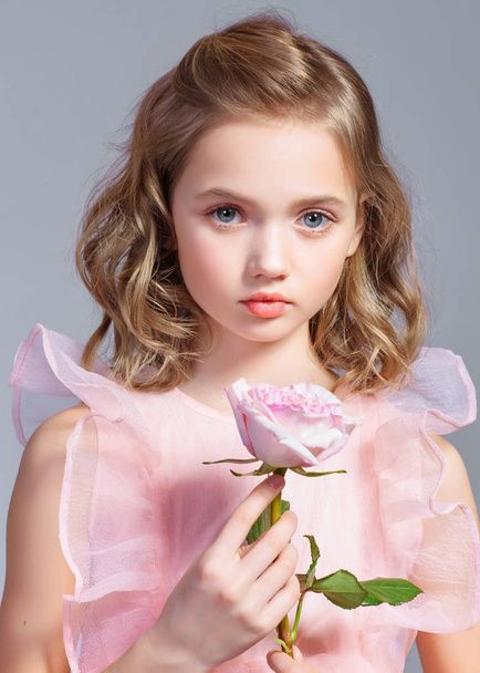 portrait of little model girl in studio - Photo, Image