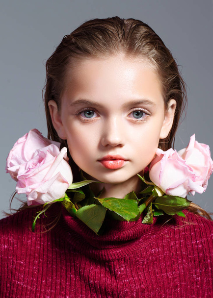 portrait of little model girl in studio - Zdjęcie, obraz