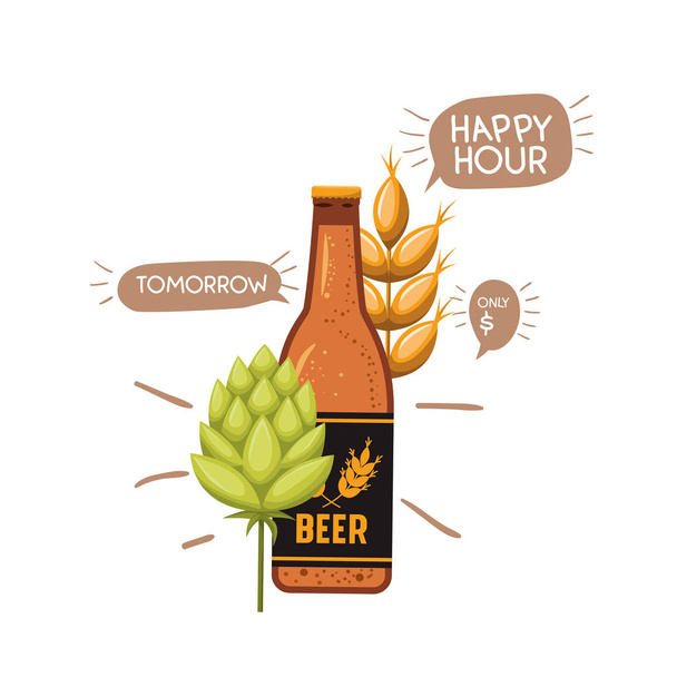 şişe bira ve buğday izole simgesinin - Vektör, Görsel