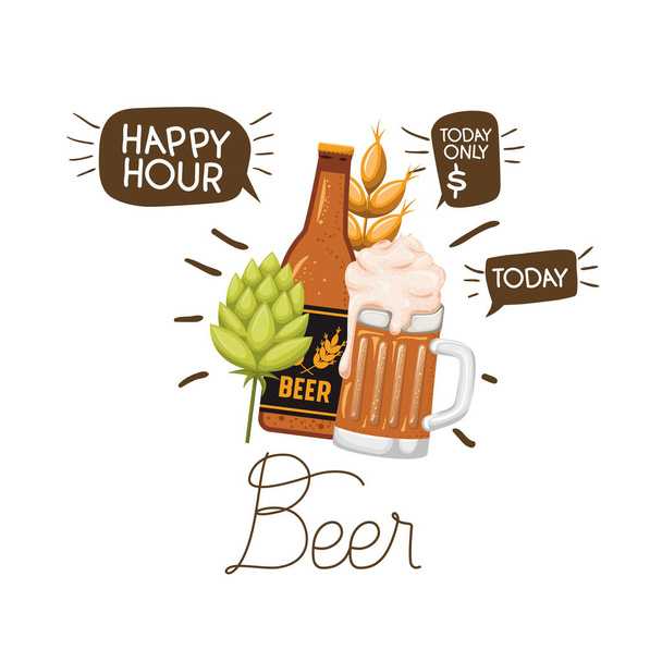 ビールとグラスの孤立したアイコンのボトル - ベクター画像