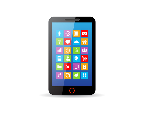 Smartphone touchscreen preto com ícones de aplicativos
 - Vetor, Imagem
