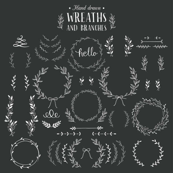 Collection of hand drawn laurels, wreaths and branches.  - Vector, Image