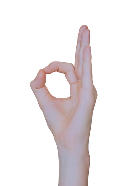 Hand OK sign isolated on white background - Foto, Bild