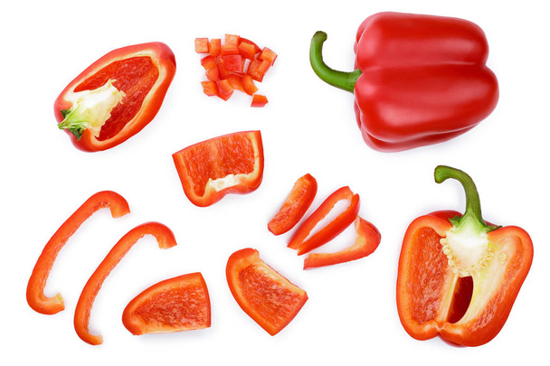 red sweet bell pepper isolated on white background. Top view. Flat lay - Photo, Image