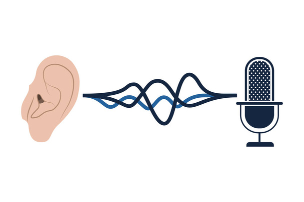 ear with sound wave and microphone - Vector, Image