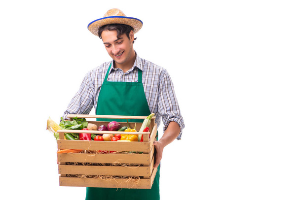 Young farmer with fresh produce isolated on white background - Φωτογραφία, εικόνα
