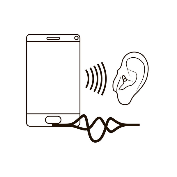 音波とスマートフォンと耳 - ベクター画像
