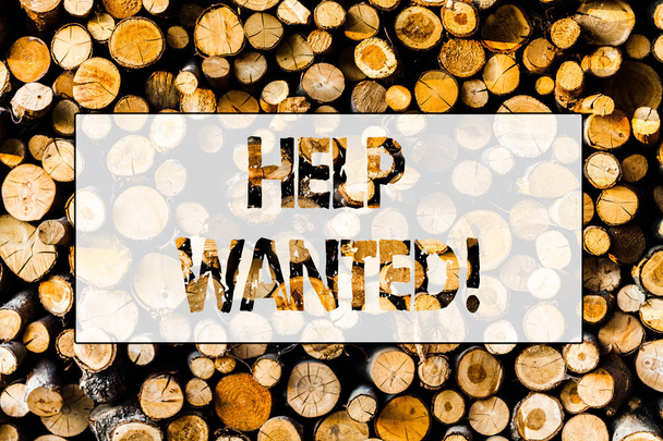 A kézírás szöveg Help Wanted. Koncepció, azaz a munkavállaló szükséges munkavállaló felvételi fejvadász fa háttér szüreti fa vad üzenet ötletek szándékok gondolatok. - Fotó, kép