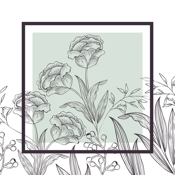 flowers and leafs with frame isolatedicon - Vector, Image