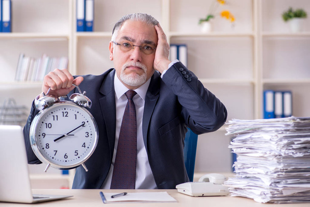 White bearded old businessman employee unhappy with excessive wo - Photo, Image