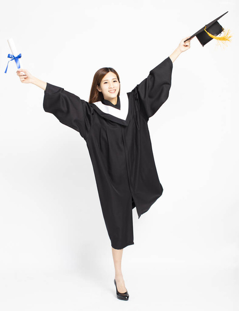 smiling asian girl graduation with diploma - Photo, Image