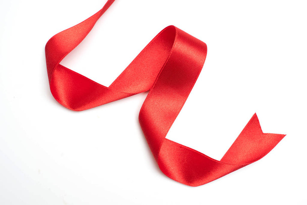 Red ribbon border isolated on white - Photo, image