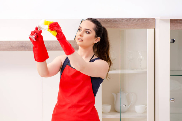 Young beautiful woman cleaning apartment  - Valokuva, kuva