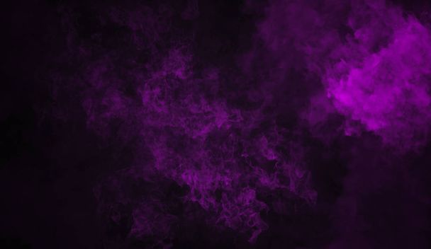 Purple fog and mist effect on isolated black background for text or space. Texture smoke - Fotoğraf, Görsel