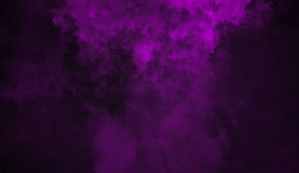 Purple fog and mist effect on isolated black background for text or space. Texture smoke - Zdjęcie, obraz