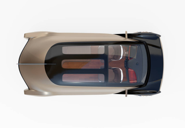 Bovenaanzicht van het zelf rijden elektrische auto geïsoleerd op een witte achtergrond. 3D rendering beeld. - Foto, afbeelding