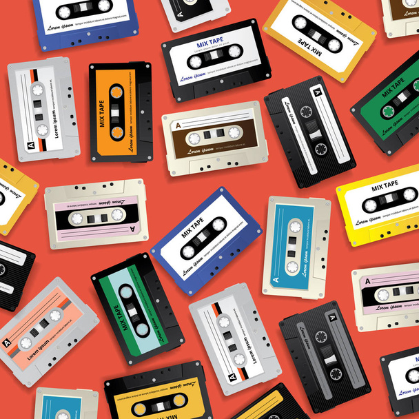 Vintage Retro Cassette Tape Pattern Design Template Vector Illustration - Vector, Image