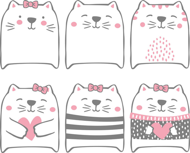set of cute funny cats isolated on white. modern hand drawn style. design for baby and child - Vector, Image