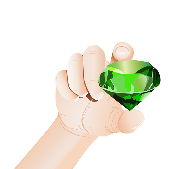 Hands with emerald. - Vector, Image