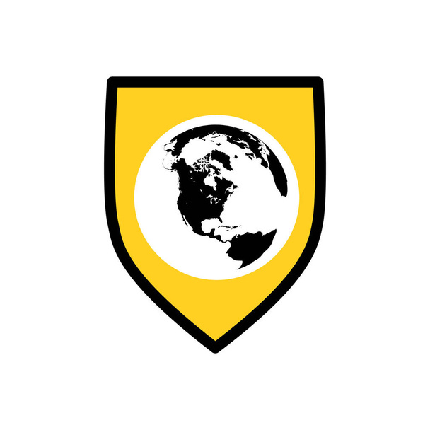 Illustration d'une icône ashield avec un globe mondial, Illustration vectorielle isolée sur fond blanc
. - Vecteur, image