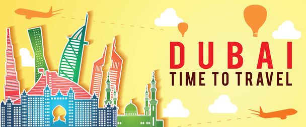 bandera amarilla de Dubai famosa silueta hito estilo colorido
 - Vector, Imagen